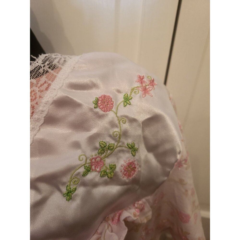 Moon Dance Pink/White  Button Up Gown/Robe L Bow Embroidery Cottage Tradwife - Picture 6 of 8